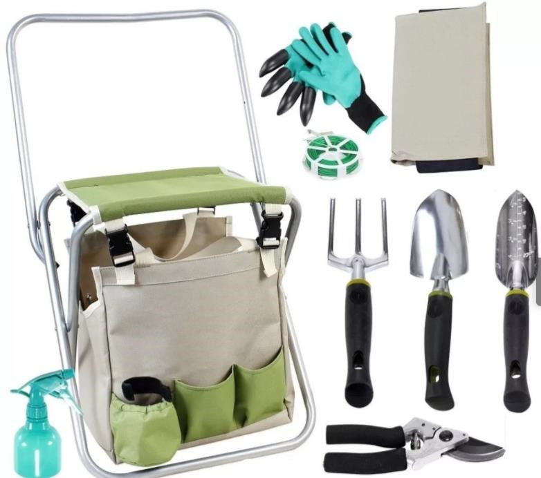 Garden Tool Set Strong Polyester Garden Bag with Folding Chair Seat